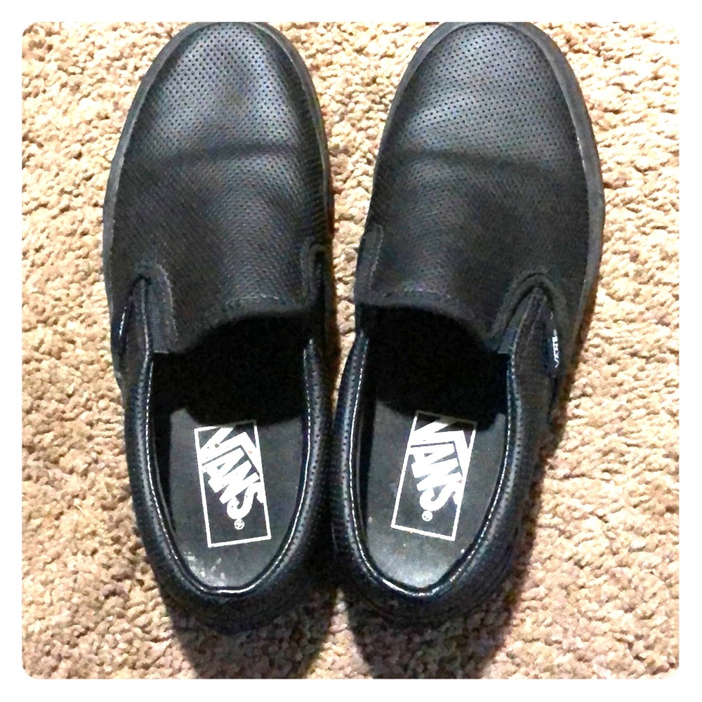 Black leather slip on Vans
